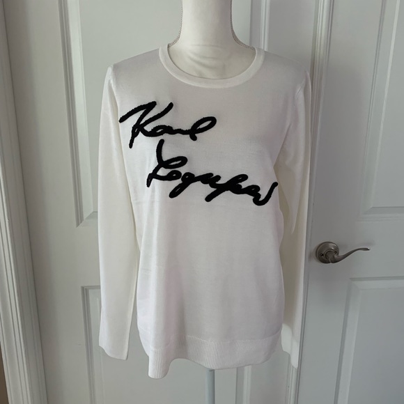 Karl Lagerfeld signature logo print pullover sweater - Picture 2 of 14